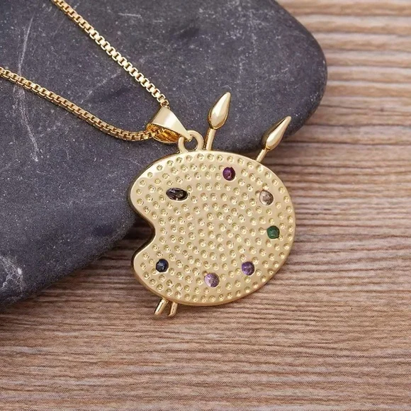 Painting Plate Pendant Art Necklace Gift For Artist 17”+1” - Picture 5 of 6